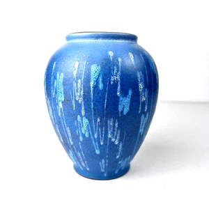 Vtg. Carstens Tonnieshof Blue Vase Yellow Interior West Germany 5.25" - Imagen 1 de 12