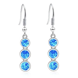 Hawaiian Blue Fire Opal Round Earrings Silver Filled For Women Girls - Picture 1 of 7