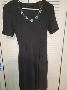 1940s Little Black Dress Rayon Beaded Evening Cocktail Gown Vintage Handmade  - Picture 1 of 12