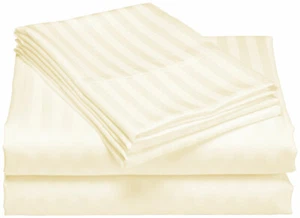100% Egyptian Cotton 600-TC Full  Deep Pocket Sheet Set Ivory Stripe - Picture 1 of 1