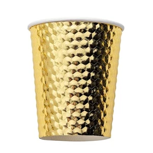 24 Gold 9 oz Metallic Honeycomb All Purpose Paper Cups Party Events Tableware - Picture 1 of 9