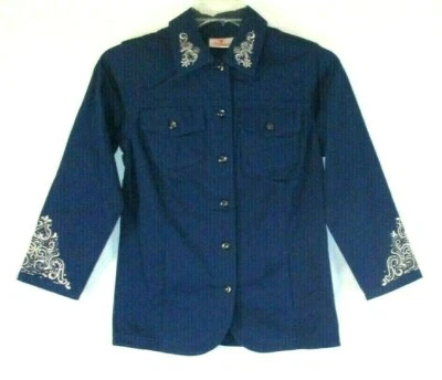 New Quacker Factory Scroll Embellished Jacket 2XS Blue A280813 Women YJ18 - Image 1 of 4