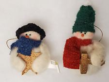 Crazy Mountain Plush Snowman with Hat and Scarf Christmas Ornaments Set of 2
