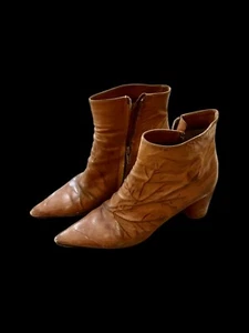 Vero Cuoio leather boots Cognac High Heel Brown Size 38 Made In Italy Distressed - Picture 1 of 18