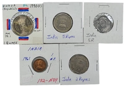 5 pcs India 1 2 5 Rupee Paise Circulated/Uncirculated Collection 1961-2003 A125 - Image 1 of 4