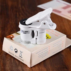 60x Universal Mobile Phone Mini Clip LED UV Lights Microscope Magnifier Loupe - Bild 1 von 12