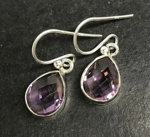 ametrine pear drop earrings, solid Sterling Silver, chequerboard faceted. Box. - Picture 1 of 17