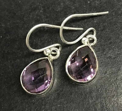 ametrine pear drop earrings, solid Sterling Silver, chequerboard faceted. Box. - Image 1 of 4