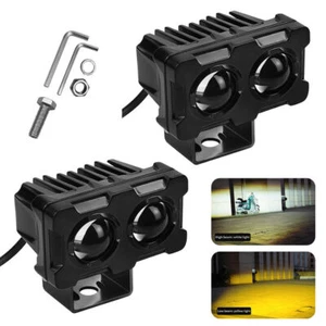 2X 10000LM LED Motorcycle Driving Fog Spot Light Auxiliary Lamp White+Amber LED - Picture 1 of 12