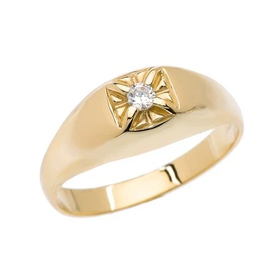 Anillo meñique de diamantes de oro macizo para hombre (disponible en oro amarillo/rosa/blanco) Foto 1 de 4