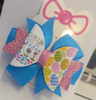 Handmade Toy Story Easter Peeps Glitter Hair Bow Clip  - Image 1 of 2