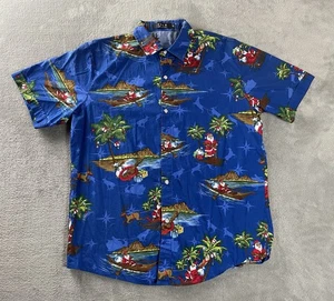Weihnachten Santa Hawaii Knopf Aloha Hemd Strand Herren M Rentier Palmen - Bild 1 von 11