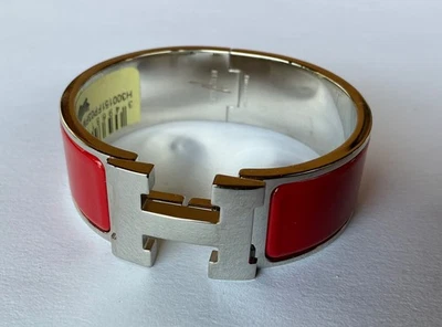 NOVO HERMES PM tamanho esmalte vermelho paládio hardware clic clac h pulseira - Imagem 1 de 4