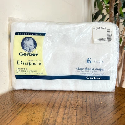 Pañales para bebé vintage de tela de algodón Gerber preplegados tejido ojo de pájaro blancos nuevos en paquete Foto 1 de 4