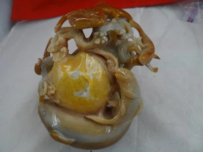 Amazing Vintage Large Chinese Carved Agate Statue Of Seaworld Fish Shells Etc.. - Image 1 of 4