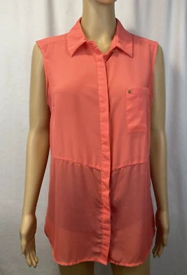 Женская рубашка Millenium среднего размера коралловая однотонная без рукавов воротник вырез прозрачная повседневная - Изображение 1 из 4