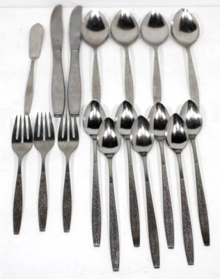 17 piezas Horquilla, cuchillo, cuchara Montina Indio de acero inoxidable Rogers Oneida 1881 Foto 1 de 4