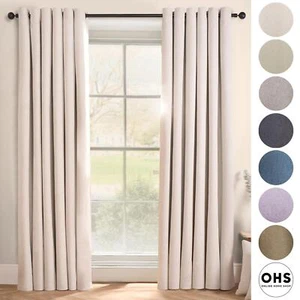 Pair of Eyelet Blackout Curtains Woven Ready Made Ring Top Thermal Texture Thick - Picture 1 of 48