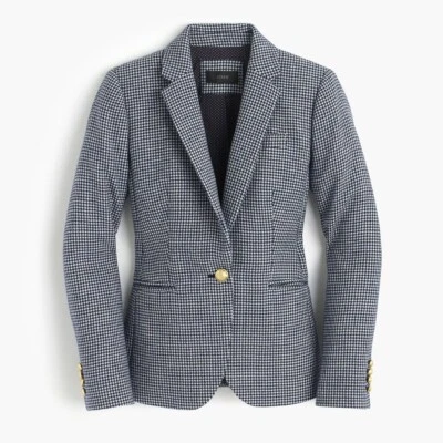 New J.Crew Campbell Blazer in Houndstooth Size 4 Navy Blue Gray Wool Jacket - Image 1 of 4