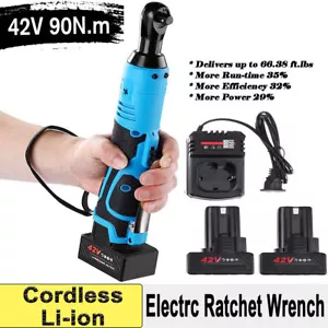 42V Electric Cordless Ratchet 3/8"Right Angle Wrench Impact Power Tool 2 Battery - Picture 1 of 13