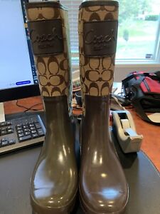 NEW with defects Authentic Coach Signature Khaki Rain boots Size 11