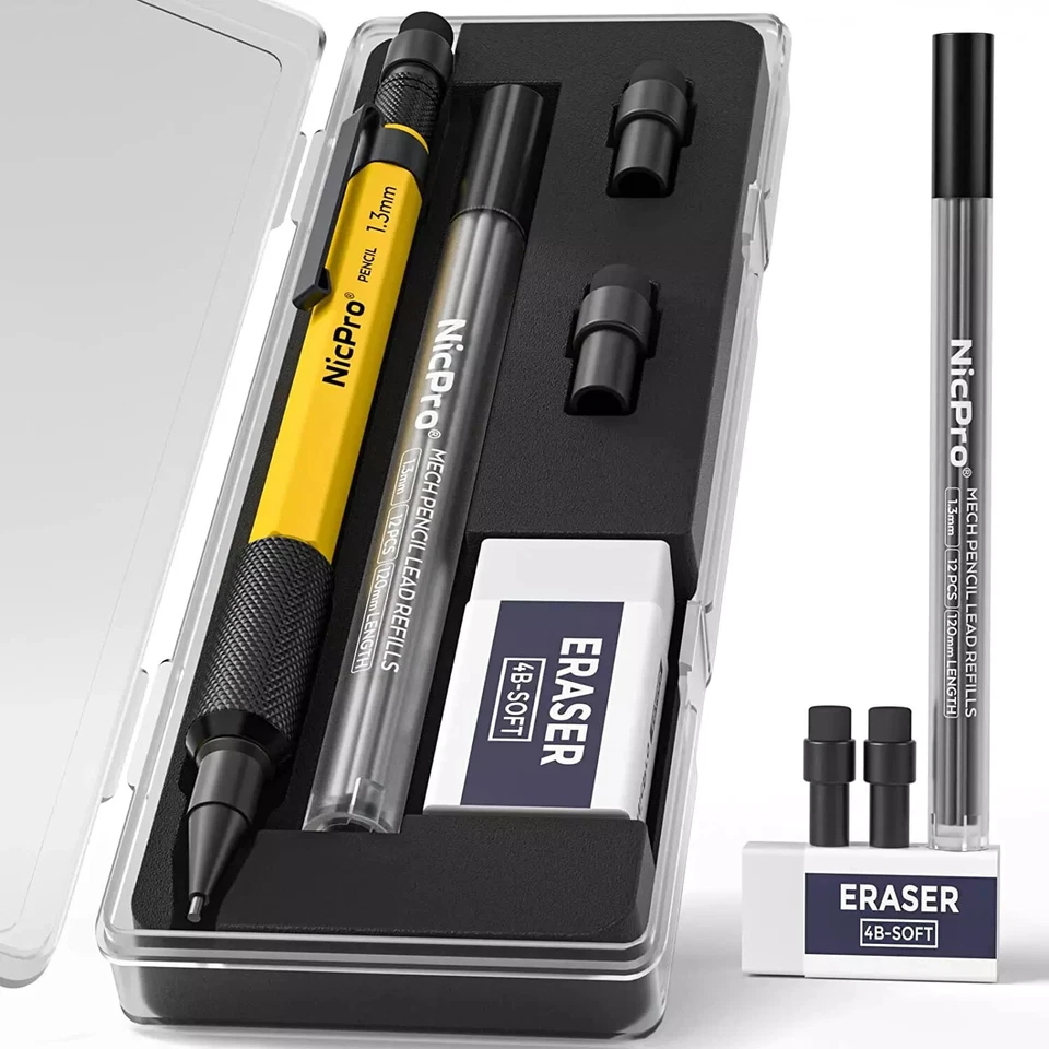1.3 Mm Mechanical Pencil Set with 12 Lead Refill, Eraser - Weatherproof Metal MP - Image 1 of 4