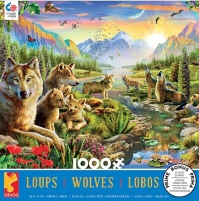  1000 Pieces Jigsaw Puzzle Spring Wolves Wolf Pack 27 X 21 Ceaco With Poster - Image 1 of 3