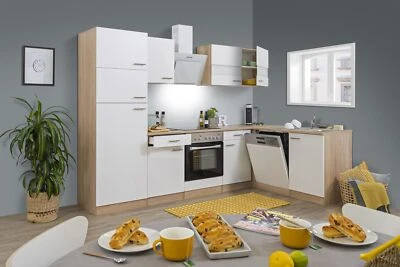 Küche Küchenzeile Küchenblock Winkelküche Eiche Weiß Merle 280x172 cm Respekta - Bild 1 von 4