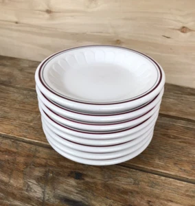 Set of 8 Syracuse Restaurant Ware Side Bread Plate Red Gray Stripe 5.5" Scallop - Picture 1 of 16