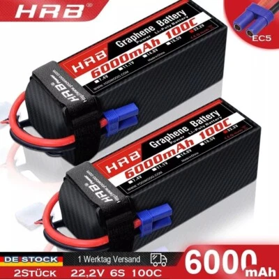 2Stück HRB 6s 22,2V 6000mAh EC5 Lipo Batterie für RC Hubschrauber Flugzeug UAV - Bild 1 von 4