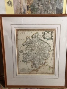 Antique Map Of Warwickshire,colour And Framed 16 Inches Tall ,watermark Bottom R - Picture 1 of 16