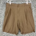 Paradise Coves 100% Silk Shorts Men's 36 Brown Pleated Chino Pockets