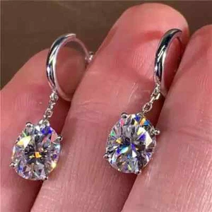 2Ct Oval Cut Lab-Created Diamond Drop Dangle Earring 14K White Gold Plated - Picture 1 of 5
