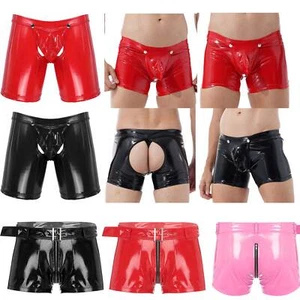 UK Mens PVC Faux Leather Tight Short Pants Crotch-less Boxer Shorts Hot Pants - Picture 1 of 45