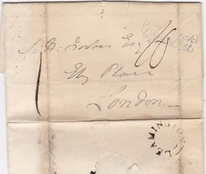 1828 UDC LEAMINGTON & BLUE WARWICK PENNY POST LETTER TO FORBES ELY PLACE LONDON - Picture 1 of 2