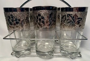 Dorothy Thorpe? MCM Embossed SilverFade Glasses Set of 5 + Caddy - Picture 1 of 7