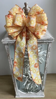 10" WIDE  SPRING & SUMMER ORANGE SLICES WREATH BOW,  LANTERN BOW - HANDMADE - Image 1 of 4