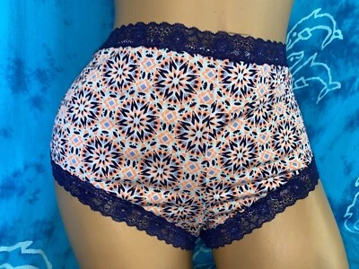 NWOT XOXO Sexy Navy Blue Lace Orange Geometric Print Cheeky Hipster Pantries 3X - Image 1 of 4