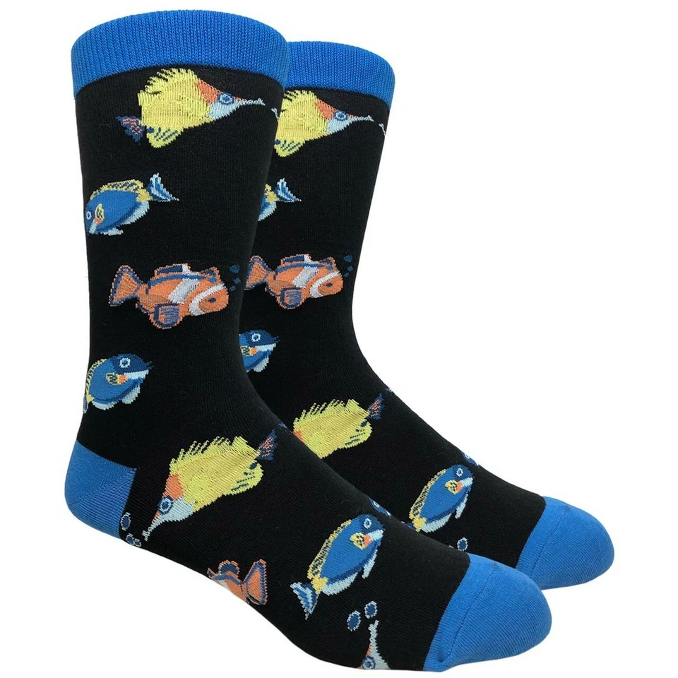 Calcetines de novedad para hombre Marine Life negros amarillos azules divertidos fiesta ocasión talla 10-13 Foto 1 de 1
