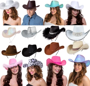 Cowboy Hat Texan Cowgirl Stetson Wild West Hen Stag Adult Fancy Dress Mens Women - Picture 1 of 30