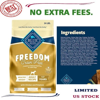 BLUE BUFFALO Chicken & Potatoes Freedom Healthy Adult Dry Dog Food, Balanced Nutrition 24 lbs