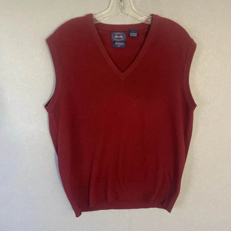Allen Solly Men’s L Burgundy 100% Cashmere Sleeveless V Neck Sweater Vest Knit - Image 1 of 4
