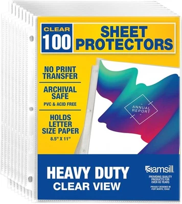 Samsill Heavy Duty Sheet Protectors for 3 Ring 100 Pack, Crystal Clear  - Image 1 of 4