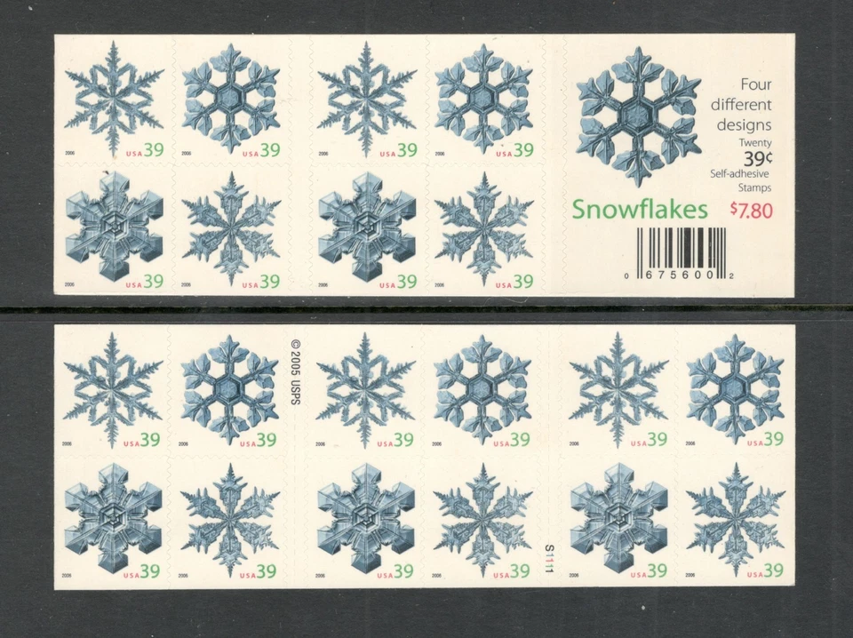 Sc # 4105-4108 ~ Booklet Pane of 20 ~ 39 cent Holiday Snowflakes Issue - Image 1 of 1