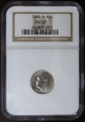 1950 S Roosevelt Dime, NGC MS 67 - Image 1 of 4