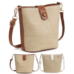 Women Handbag Rattan Straw Bag Shoulder Beach Woven Purse Tote Summer Crossbody - Picture 1 of 16