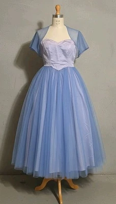 Vestido de Baile Rockabilly Cottagecore Malla Forrado Azul Años 60 De Colección Mujer Talla Pequeña Foto 1 de 4