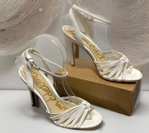 SAM EDELMAN White ADALINE Size 6 M Ankle Strap Heel Leather Upper - Picture 1 of 15