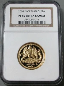2008 GOLD ISLE OF MAN 500 MINTED 1/2 ANGEL NGC PROOF 69 ULTRA CAMEO - Picture 1 of 3