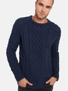 NWT Far Afield Hombres Deniz Cable Knit Lana Cashmere Blue Grafito Sweater 5/XXL - Imagen 1 de 9